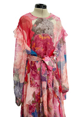 c. Resort 2020 Valentino by Pierpaolo Piccioli Ruffle Detailed Silk Chiffon Floral Caftan Dress w Tie Belt
