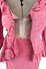 Phenomenal Spring 1988 Jean Louis Scherrer Haute Couture Pink Ruffle Suit w Balloon Sleeves