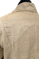 Incredible 1920s or Earlier Unlabeled Ultra Fine Natural Linen Jacket w Hand Carved Buttons