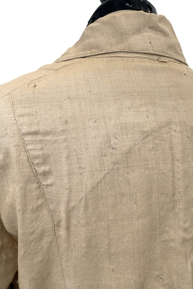 Incredible 1920s or Earlier Unlabeled Ultra Fine Natural Linen Jacket w Hand Carved Buttons