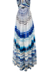 Resort 2010 Alexander McQueen Silk Chiffon Blue Print Dress w Plunging Front & Open Back