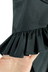 Dreamy 1970s Valentino Black Silk Wide Ruffled Hem Dress w Matching Wide Bell Sleeve Cropped Jacket