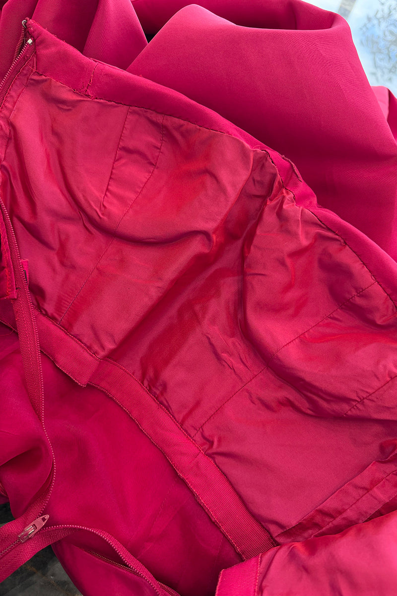 Gorgeous 1980s Oscar de la Renta Deep Fuchsia Pink Silk Strapless Silk Dress w Full Skirt
