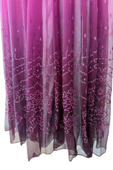 Rare 1970s Bill Gibb Deep Pink Ombre Hand Dyed Silk Chiffon Dress w Fused Glitter Detailing