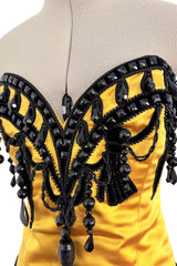 1987-1988 Christian Dior by Marc Bohan Textured Black Silk Skirt & Hand Beaded Corset Set