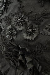 Spring 2008 Oscar De La Renta Black Embroidered Beaded Ribbon Work Floral Silk Organza Dress
