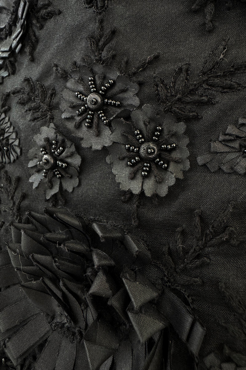 Spring 2008 Oscar De La Renta Black Embroidered Beaded Ribbon Work Floral Silk Organza Dress