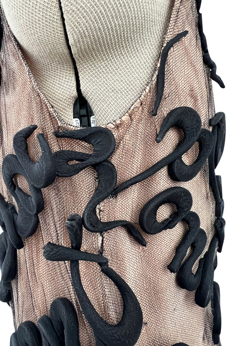 Exquisite Fall 2000 Jean Paul Gaultier Haute Couture Nude & Black Net 3D 'Script' Dress