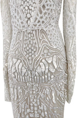 Beautiful Spring 2022 Naeem Khan Bridal Collection 'Salinas' Ivory Net Dress w Sequin Pattern & Trained Skirt