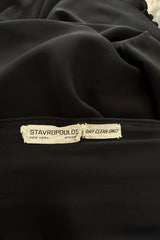 Exceptional 1970s George Stavropoulos Couture Black Silk & Bias Cut Dress w Balloon Sleeves & Flowing Skirt