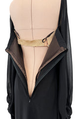 Minimalist c.1978 Pierre Cardin Haute Couture Black Silk Chiffon Dress w Huge Balloon Sleeves