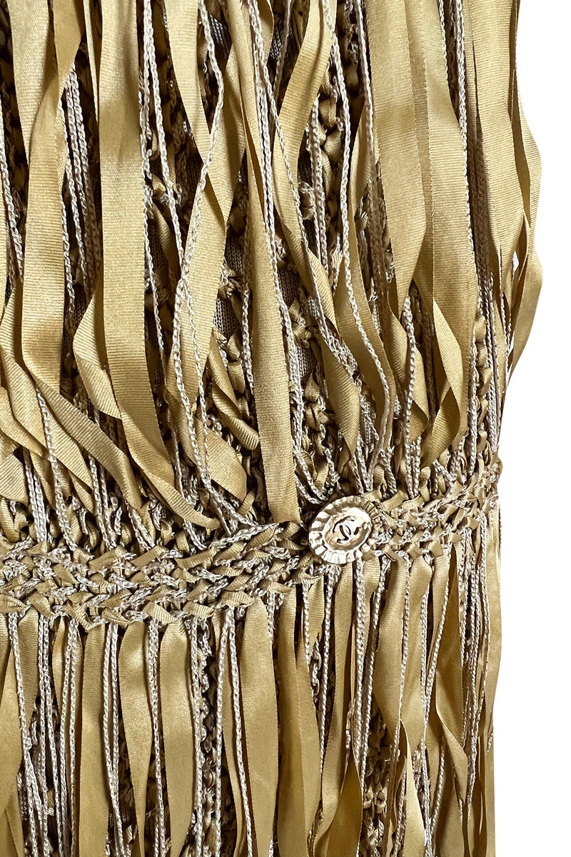 Dreamiest Cruise 2011 Chanel by Karl Lagerfeld Gold Ribbon & Metallic Gold Cord Knit Dress