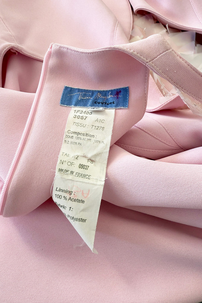 Brilliant Spring 1999 Thierry Mugler Curving Pale Pink Dress w Front Iridescent Embellishments