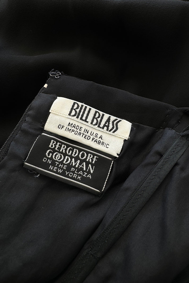 Gorgeous Spring 1989 Bill Blass Runway Black Silk Halter Chiffon w Trailing Shoulder Panels