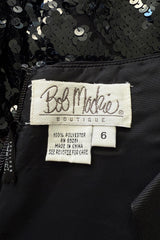 Fantastic 1980s Bob Mackie Strapless Glossy Black Sequin Stretch Dress w Back Kick Skirt
