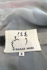 Romantic 1970s Hanae Mori Huge Pink Floral Print Silk Chiffon Dress w Grey Scale Backdrop