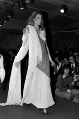 Fantastic Fall 1980 Mary McFadden Couture Salmon Pink & Black Cross Over Pleated Dress