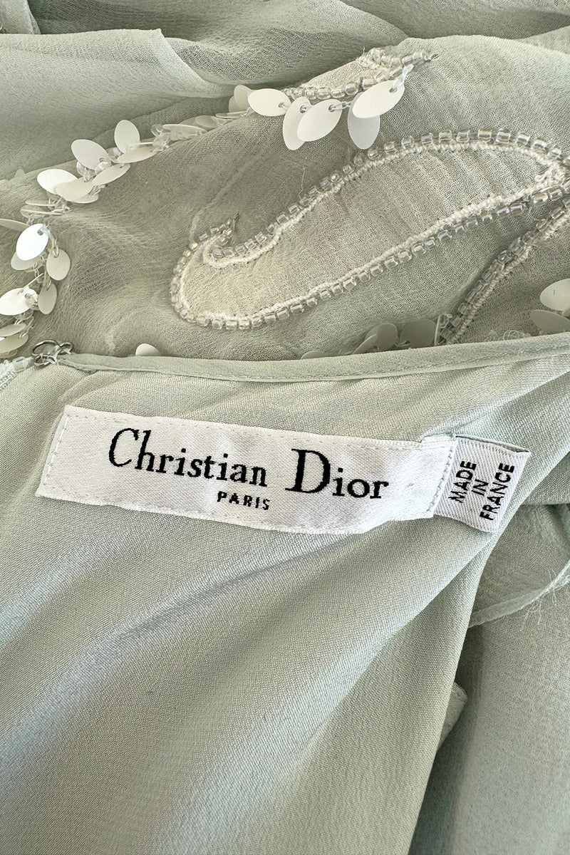 Spectacular Cruise 2011 Christian Dior by John Galliano Pale Seafoam Silk Chiffon Embellished Caftan Dress