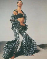 Ultra Rare Spring 1993 Versace by Gianni  Versace Silk Black & White Printed Off Shoulder Bell Bottom Jumpsuit