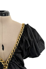 Amazing Fall 2009 Junya Watanabe Black Padded Nylon Dress w Gold Chain Detailing