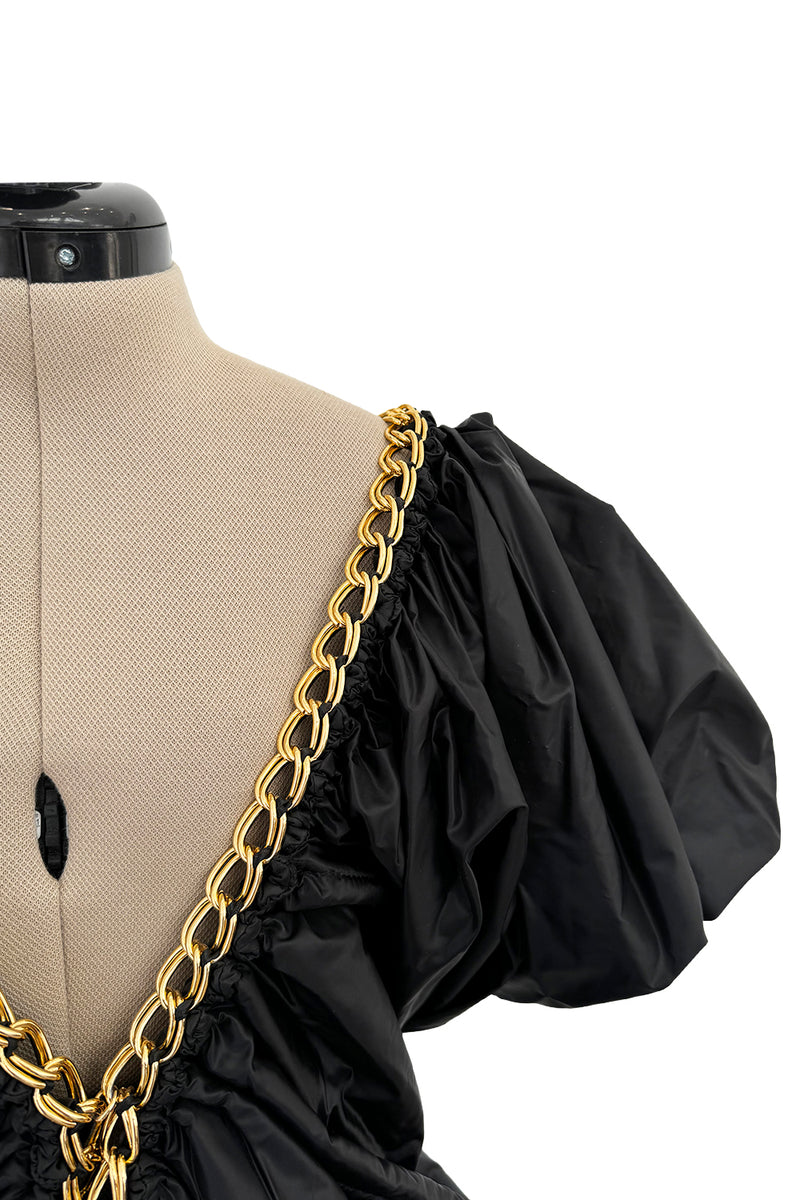 Amazing Fall 2009 Junya Watanabe Black Padded Nylon Dress w Gold Chain Detailing