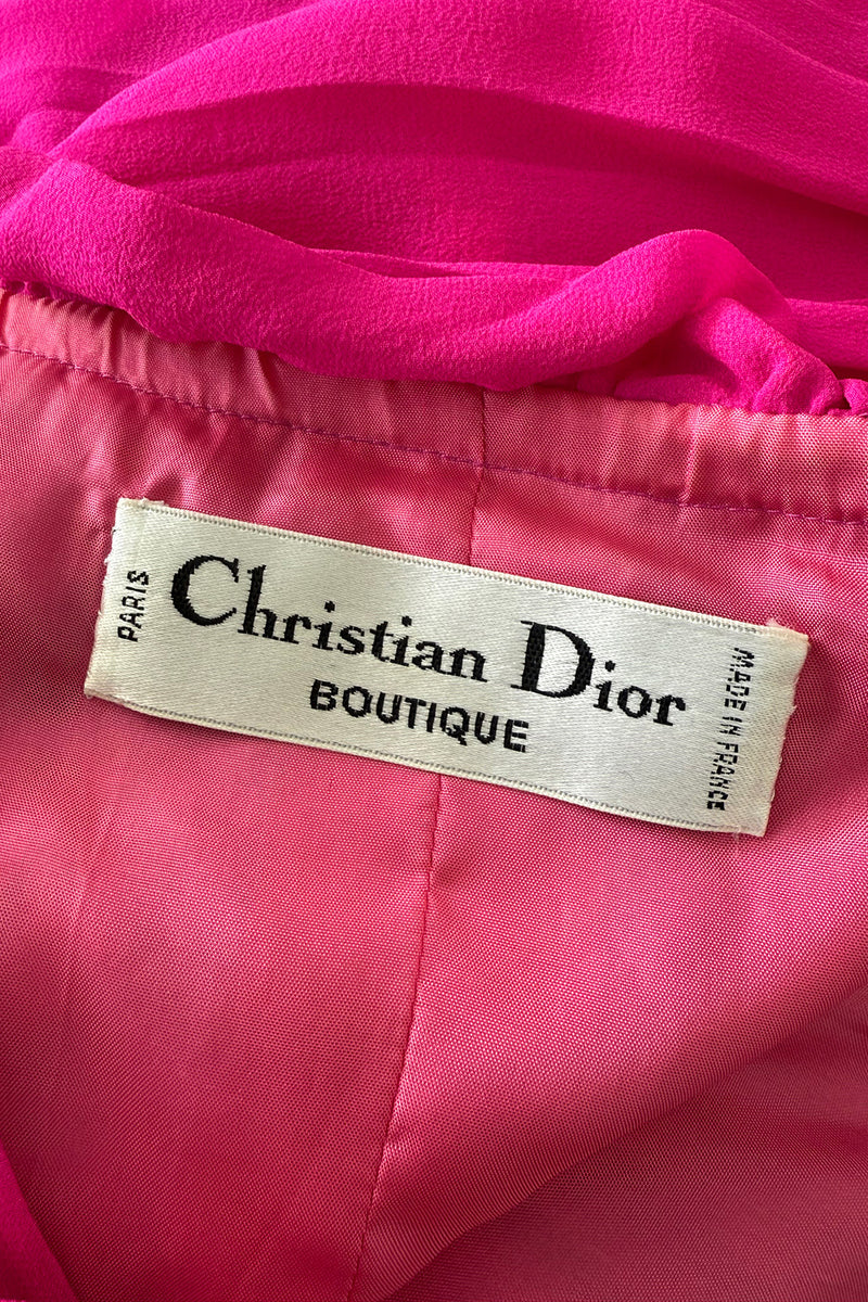 Prettiest circa Spring 1978 Christian Dior by Marc Bohan Pink Silk Chiffon Dress w Ribbon Detailing