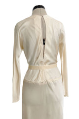 1970s Halston Couture by Roy Halston Bias Cut Silk Dress w Flared Sleeves & Keyhole Back Slit
