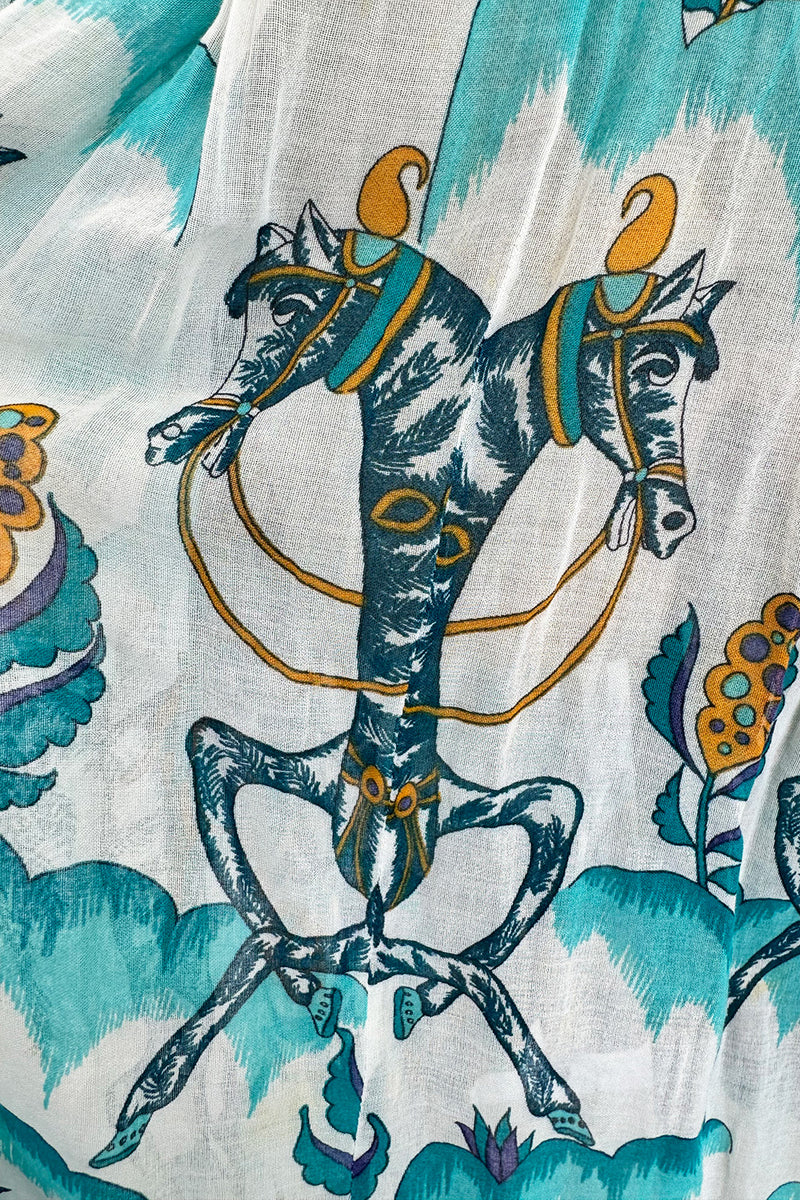 Rare 1971 Thea Porter Actual Book Piece Silk Cotton Gauze Dress w Sheila Hudson Horseman Print