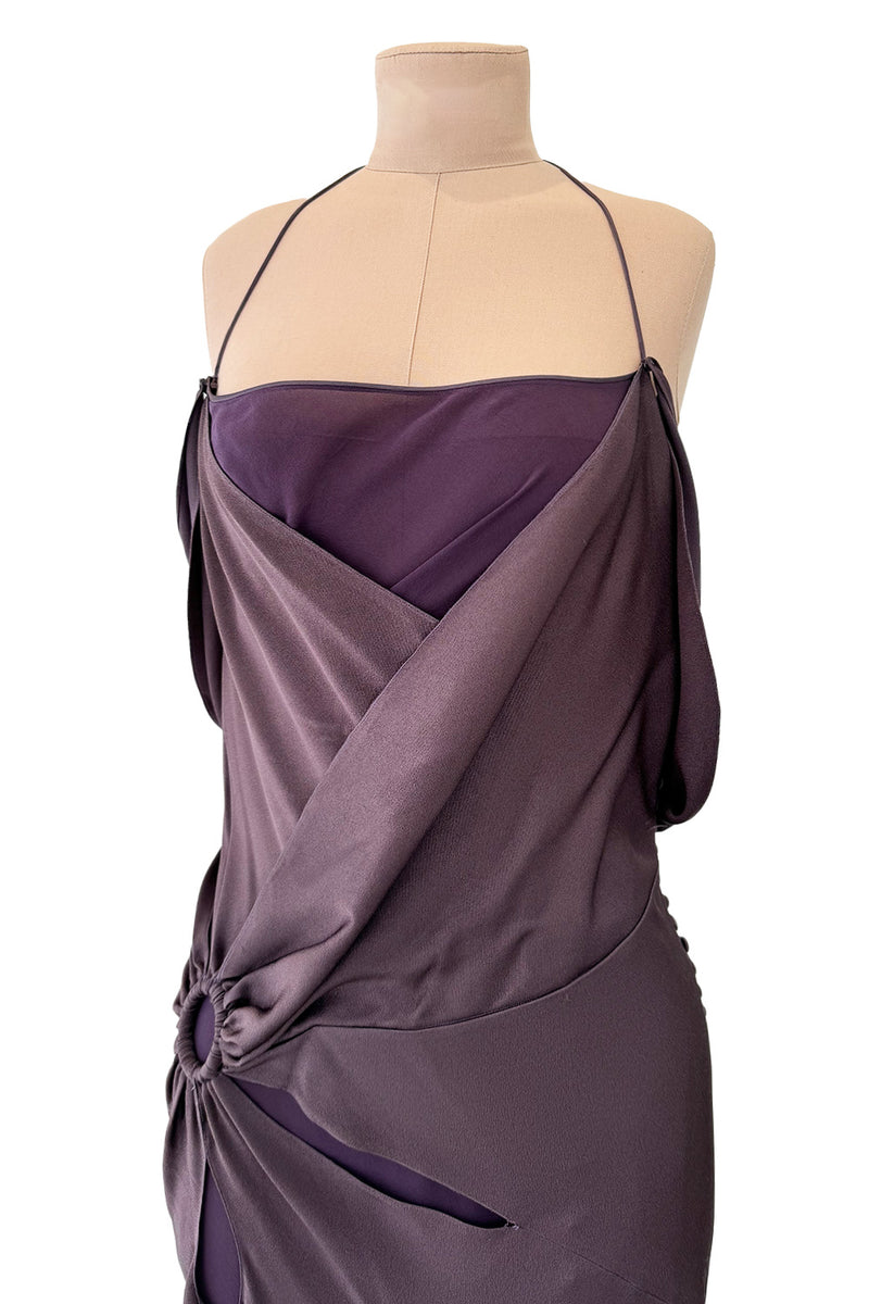 Gorgeous Fall 2003 John Galliano Bias Cut Deep Purple Silk Dress w Draped Arm Panels