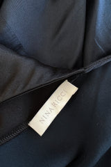 Resort 2008 Nina Ricci by Olivier Theyskens Runway Look 28 Bias Cut Blue & Black Dress w Feather Detailing & Train