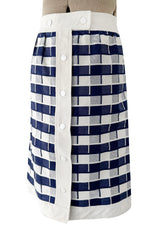 Cutest 1970s Andre Courreges Paris Numbered Hyperbole Blue & White Check Skirt & Jacket Suit Set