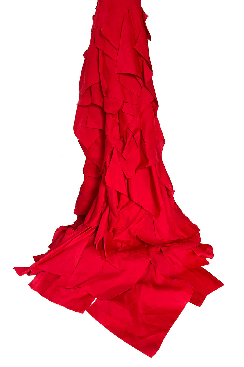 Fall 2001 Jean Louis Scherrer Haute Couture Original Runway Look 7 Sample Strapless Red Layered Panel Dress