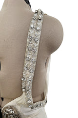 Iconic Spring 2006 Roberto Cavalli Front Plung & Open Back Heavily Detailed w Rhinestone Bias Cut Ivory Silk Dress