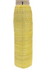Incredible Late 1970s Halston Couture Hand Beaded Silk Skirt & Sleeveless Top Set in Yellow