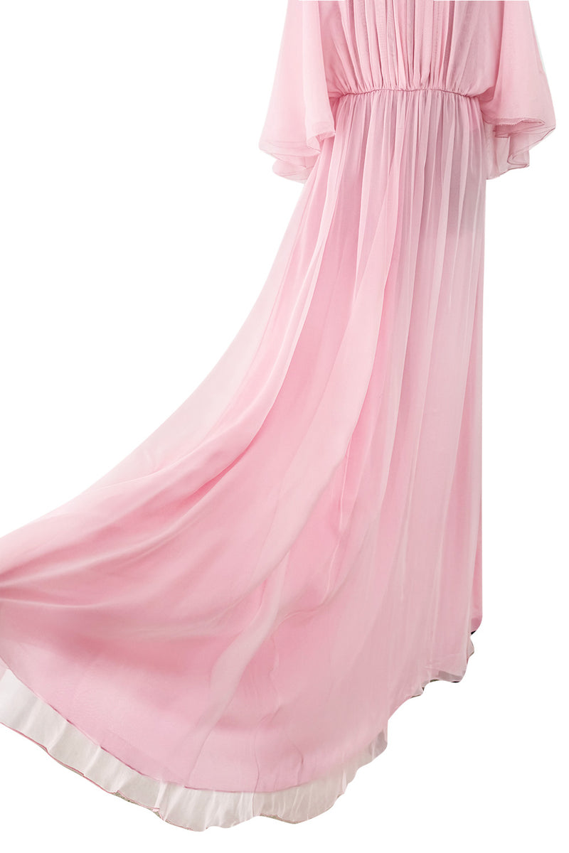 Incredible Spring 2017 Valentino by Pierpaolo Piccioli Pink Silk Chiffon Dress w Caped Detail
