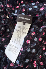 Sheer Fall 2024 Giorgio Armani Sample Deep Blue Net Dress w Embroidered Cotton Pink & Blue Flowers