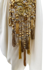 Spring 1990 Hubert de Givenchy Haute Couture Runway Ivory Silk Dress w Gold Metal Detailing