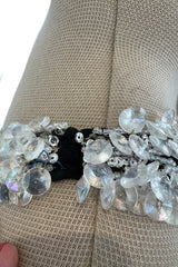 Incredible 1960s Adolfo Black Silk Chiffon One Shoulder Dress w Extensive Hand Bead & Sequin Detailing