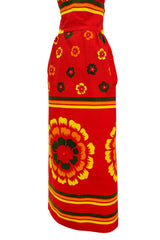 Gorgeous 1971-1972 Lanvin by Jules-Francois Crahay Floral Printed Coral Cotton Pique Backless Halter Dress