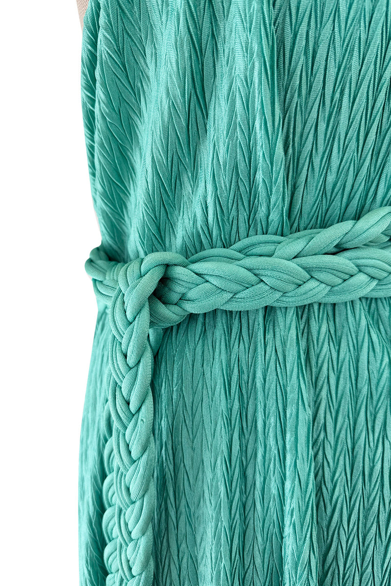 Amazing 1980s Mary McFadden One Shoulder Pleated Two Piece Set Dress w Braided Belt