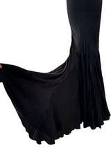 Phenomenal Spring 2007 Alexander McQueen Black Silk Bias Cut Dress w Sweeping Skirts