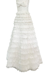 Dreamiest 2010s Valentino Off White Silk Wedding Dress w Tiered Ivory Lace & Ruffle Skirt
