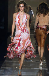 Rare Spring 2004 Roberto Cavalli Runway Look 23 Feather Light Silk Coral & Gold Print Dress