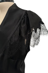 Iconic Fall 2005 John Galliano Black Silk Bias Cut Dress w Plunge Front & Lace Trimmed Cap Sleeves