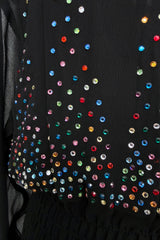 Spectacular 1970s Givenchy by Hubert de Givenchy Black Chiffon Dress w Colored Rhinestones