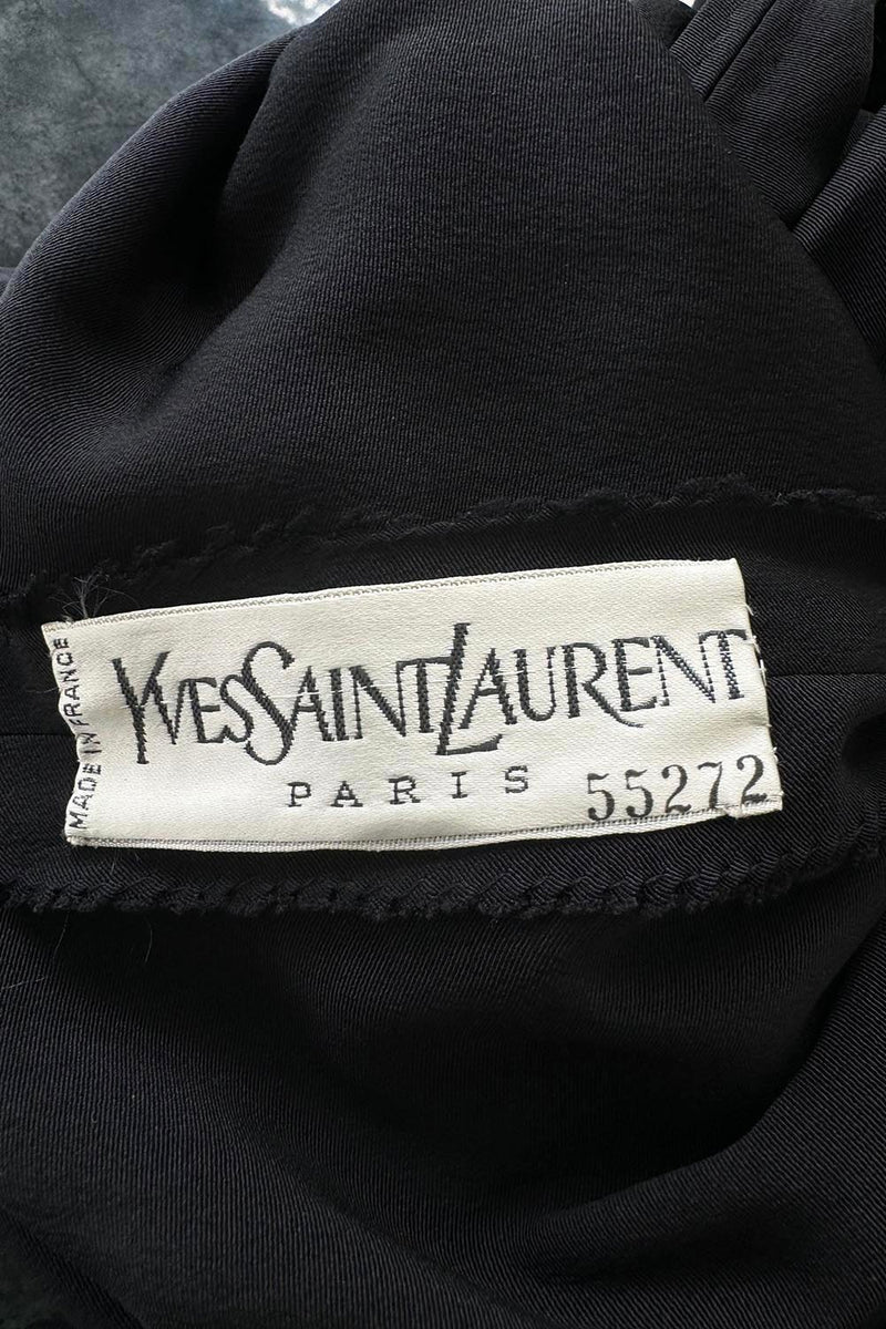 Exceptional Fall 1983 Yves Saint Laurent Haute Couture Runway Black Silk Wrap Dress w Bow Detail