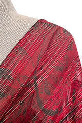 Incredible Fall 1979 Bill Blass Couture Red Silk Chiffon Dress w Gold Sequins & Mink Cuffs