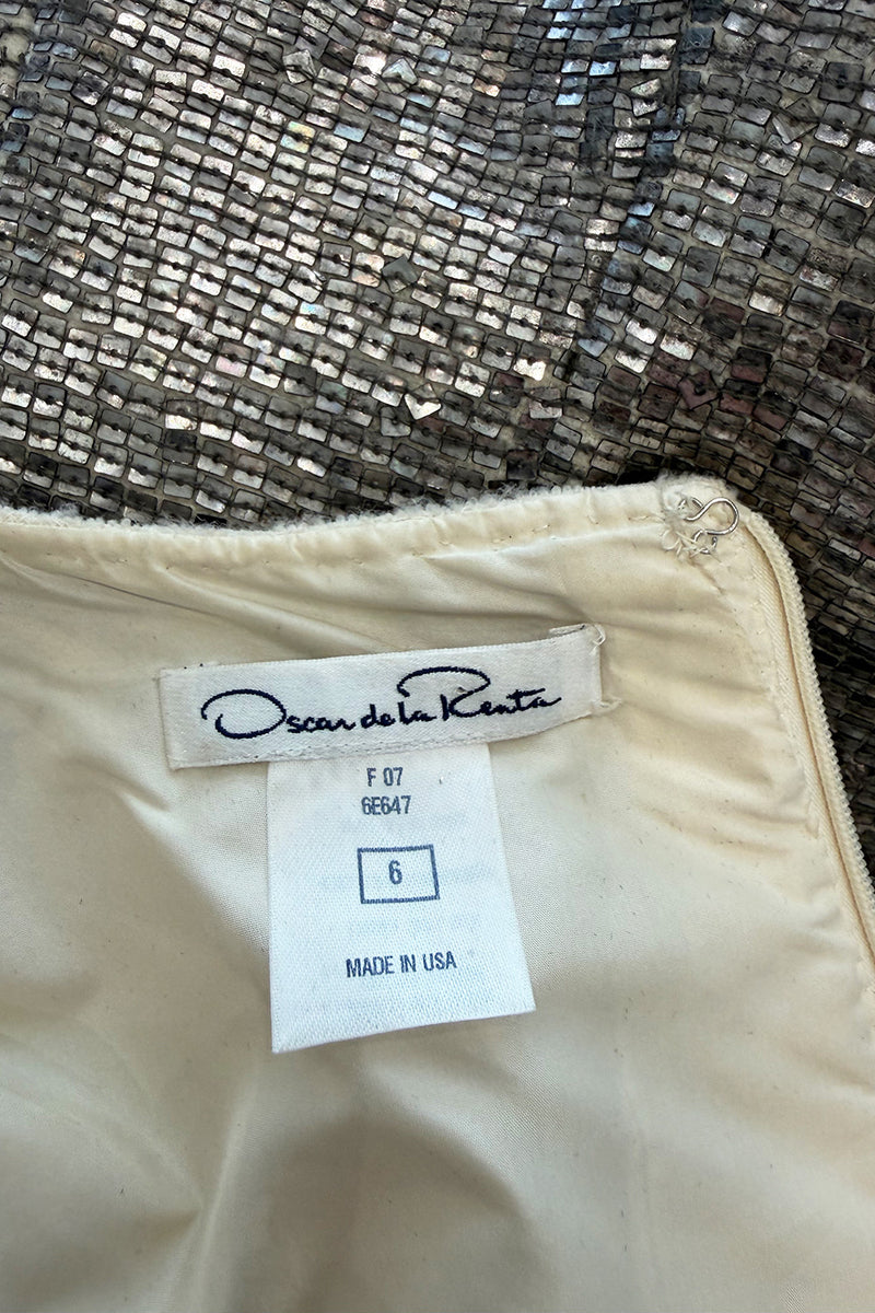 Superb Fall 2007 Oscar de la Renta Runway Look 38 Sequin & Bead on Ivory Boucle Wool Runway Dress