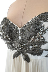 Incredible 2022 Alexander McQueen by Sarah Burton Ivory Silk Chiffon Dress w Heavily Detailed Bodoice