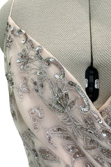 Dreamy Spring 2012 Oscar de la Renta Runway Look 47 Nude Pink Feather Dress w Silver Thread Flowers Detailing